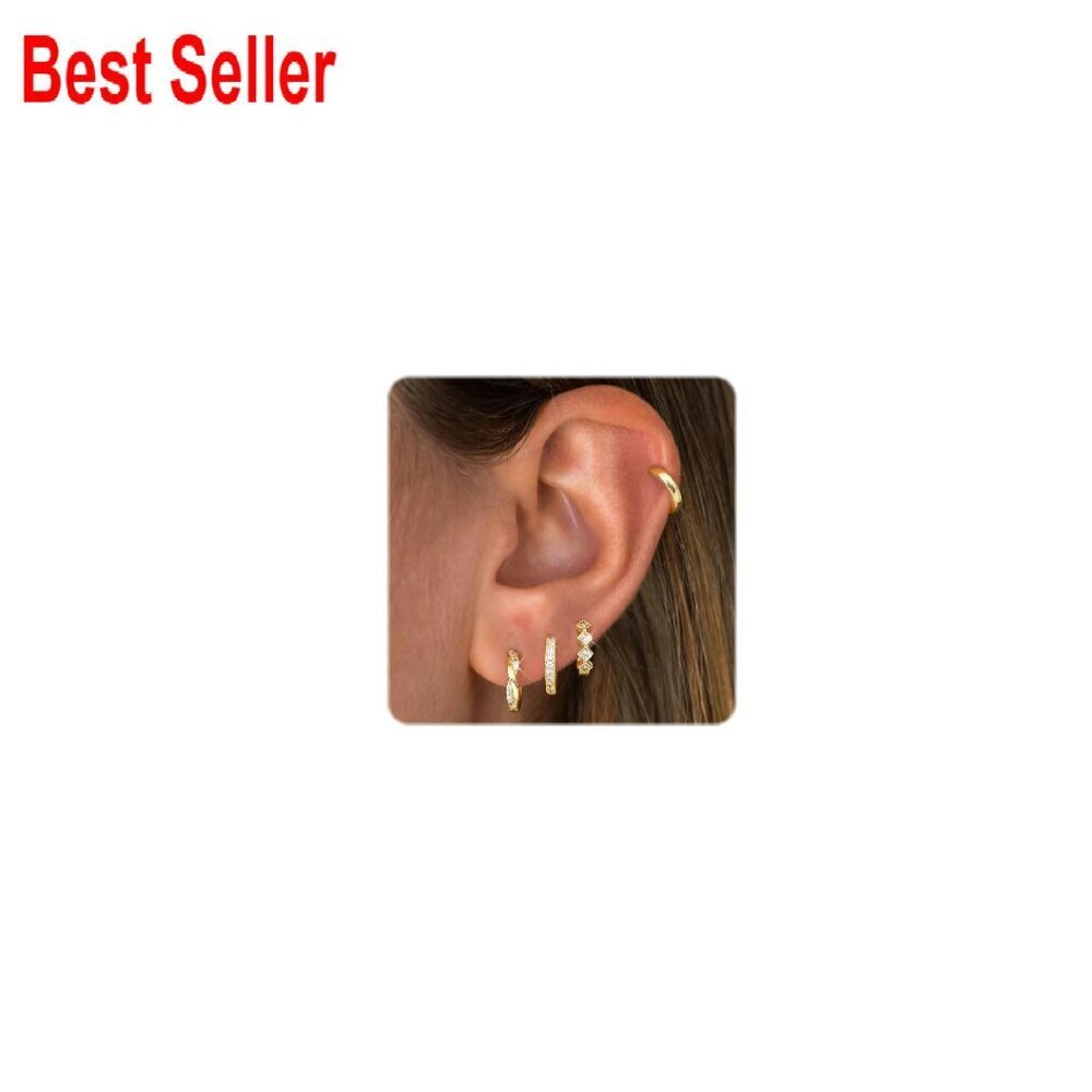 Gold Huggie Hoop Earrings Set Hypoallergenic Stackable Dainty Twisted